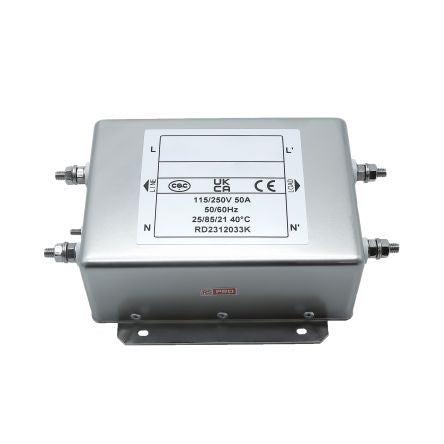 RS PRO 50A 115/250 V ac 50 → 60Hz, Chassis Mount Power Line Filter, Screw, Single Phase [0]; 286-7252