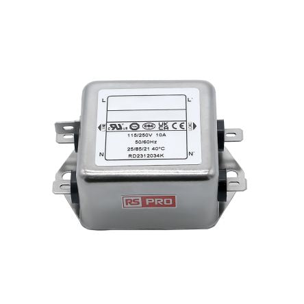 RS PRO 10A 115/250 V ac 50 → 60Hz, Chassis Mount Power Line Filter, Fast-On, Single Phase [0]; 286-7253