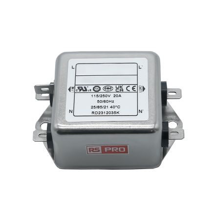 RS PRO 20A 115/250 V ac 50 → 60Hz, Chassis Mount Power Line Filter, Fast-On, Single Phase [0]; 286-7254