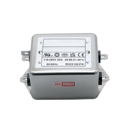 RS PRO 20A 115/250 V ac 50 → 60Hz, Chassis Mount Power Line Filter, Fast-On, Single Phase [0]; 286-7257