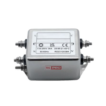 RS PRO 36A 115/250 V ac 50 → 60Hz, Chassis Mount Power Line Filter, Screw, Single Phase [0]; 286-7258