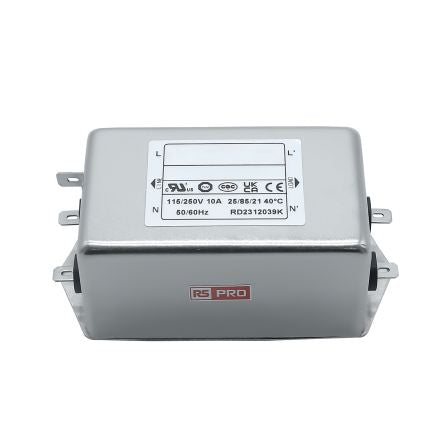 RS PRO 10A 115/250 V ac 50 → 60Hz, Chassis Mount Power Line Filter, Fast-On, Single Phase [0]; 286-7260