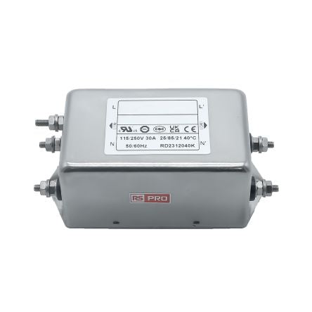 RS PRO 20A 115/250 V ac 50 → 60Hz, Chassis Mount Power Line Filter, Screw, Single Phase [0]; 286-7261