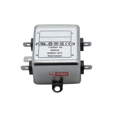 RS PRO 6A 115/250 V ac 50 → 60Hz, Chassis Mount Power Line Filter, Fast-On, Single Phase [0]; 286-7264