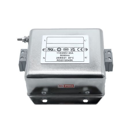 RS PRO 20A 115/250 V ac 50 → 60Hz, Chassis Mount Power Line Filter, Terminal Block, Single Phase [0]; 286-7268