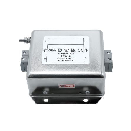 RS PRO 30A 115/250 V ac 50 → 60Hz, Chassis Mount Power Line Filter, Terminal Block, Single Phase [0]; 286-7269