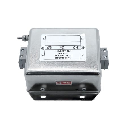 RS PRO 32A 115/250 V ac 50 → 60Hz, Chassis Mount Power Line Filter, Terminal Block, Single Phase [0]; 286-7270
