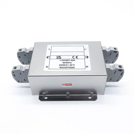 RS PRO 55A 115/250 V ac 50 → 60Hz, Chassis Mount Power Line Filter, Terminal Block, Single Phase [0]; 286-7273