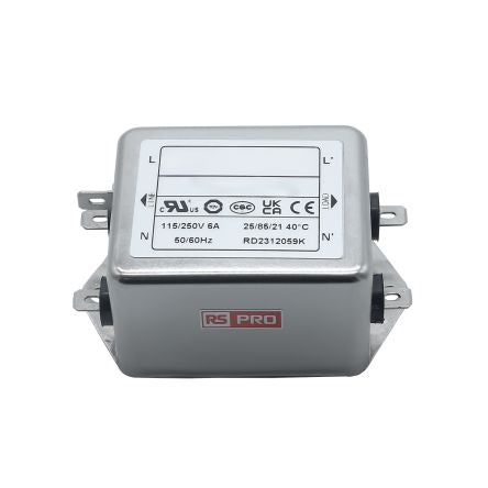 RS PRO 6A 115/250 V ac 50 → 60Hz, Chassis Mount Power Line Filter, Fast-On, Single Phase [0]; 286-7275