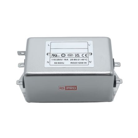 RS PRO 16A 115/250 V ac 50 → 60Hz, Chassis Mount Power Line Filter, Fast-On, Single Phase [0]; 286-7276