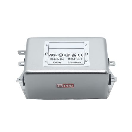 RS PRO 20A 115/250 V ac 50 → 60Hz, Chassis Mount Power Line Filter, Fast-On, Single Phase [0]; 286-7277