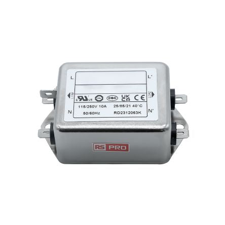 RS PRO 10A 115/250 V ac 50 → 60Hz, Chassis Mount Power Line Filter, Fast-On, Single Phase [0]; 286-7278