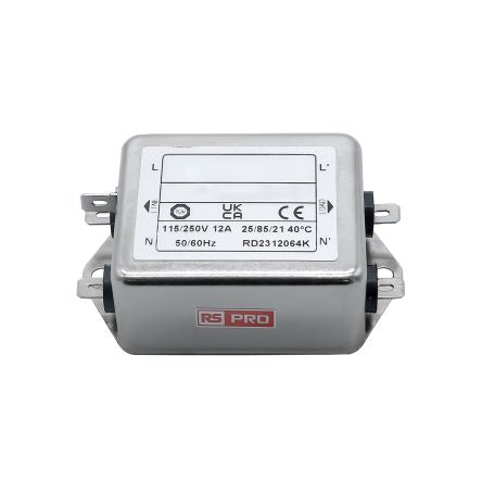 RS PRO 12A 115/250 V ac 50 → 60Hz, Chassis Mount Power Line Filter, Fast-On, Single Phase [0]; 286-7279