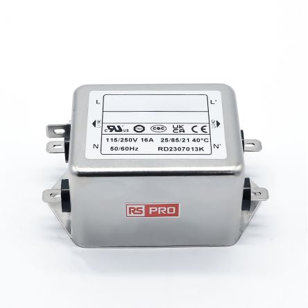 RS PRO 16A 115/250 V ac 50 → 60Hz, Chassis Mount Power Line Filter, Fast-On, Single Phase [0]; 286-7280