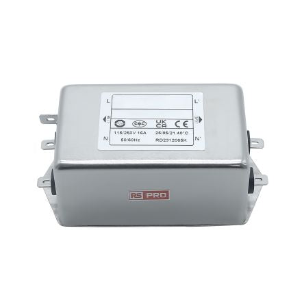 RS PRO 16A 115/250 V ac 50 → 60Hz, Chassis Mount Power Line Filter, Fast-On, Single Phase [0]; 286-7281