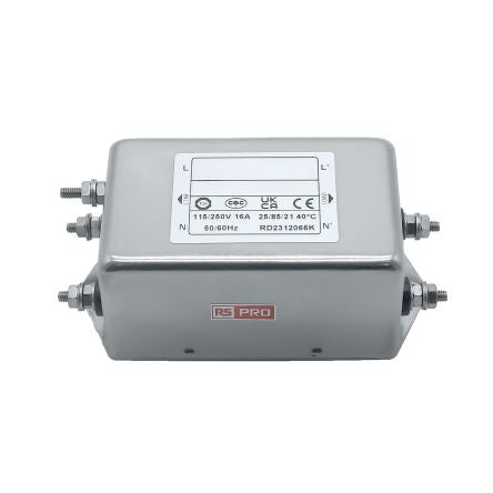 RS PRO 16A 115/250 V ac 50 → 60Hz, Chassis Mount Power Line Filter, Screw, Single Phase [0]; 286-7282