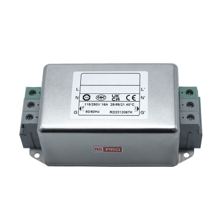 RS PRO 16A 115/250 V ac 50 → 60Hz, Chassis Mount Power Line Filter, Terminal Block, Single Phase [0]; 286-7283