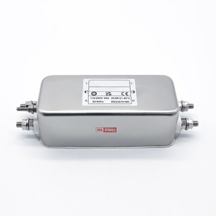 RS PRO 36A 115/250 V ac 50 → 60Hz, Chassis Mount Power Line Filter, Screw, Single Phase [0]; 286-7285