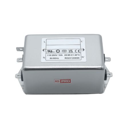 RS PRO 10A 115/250 V ac 50 → 60Hz, Chassis Mount Power Line Filter, Fast-On, Single Phase [0]; 286-7286