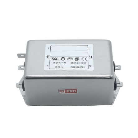 RS PRO 10A 115/250 V ac 50 → 60Hz, Chassis Mount Power Line Filter, Fast-On, Single Phase [0]; 286-7288