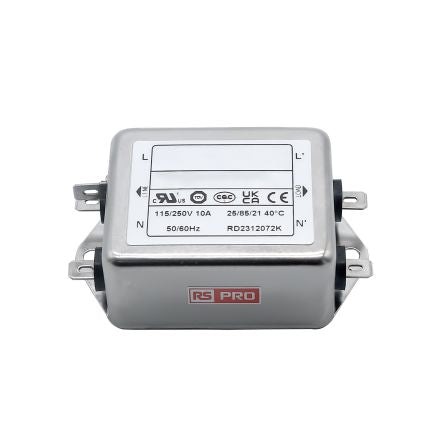 RS PRO 10A 115/250 V ac 50 → 60Hz, Chassis Mount Power Line Filter, Fast-On, Single Phase [0]; 286-7289