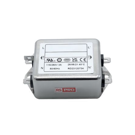 RS PRO 3A 115/250 V ac 50 → 60Hz, Chassis Mount Power Line Filter, Fast-On, Single Phase [0]; 286-7290