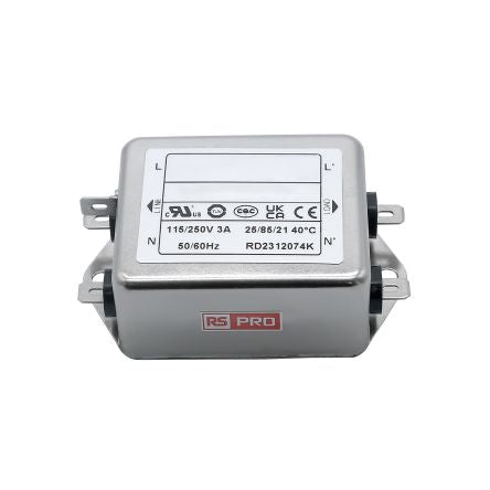 RS PRO 3A 115/250 V ac 50 → 60Hz, Chassis Mount Power Line Filter, Fast-On, Single Phase [0]; 286-7291