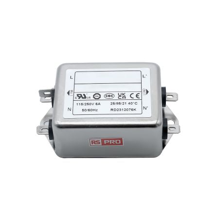 RS PRO 6A 115/250 V ac 50 → 60Hz, Chassis Mount Power Line Filter, Fast-On, Single Phase [0]; 286-7294