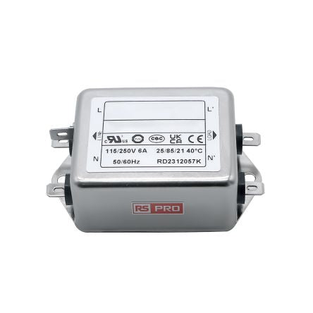 RS PRO 6A 115/250 V ac 50 → 60Hz, Chassis Mount Power Line Filter, Fast-On, Single Phase [0]; 286-7295