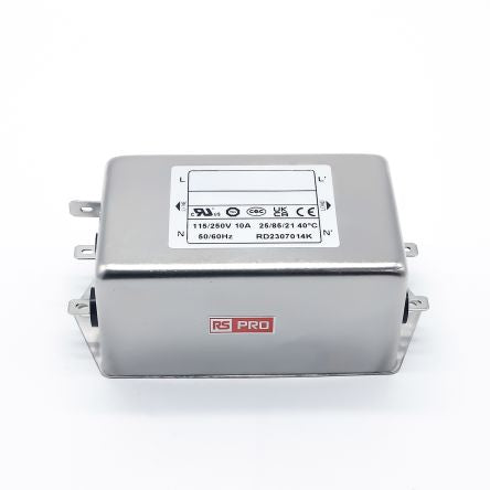 RS PRO 10A 115/250 V ac 50 → 60Hz, Chassis Mount Power Line Filter, Fast-On, Single Phase [0]; 286-7297