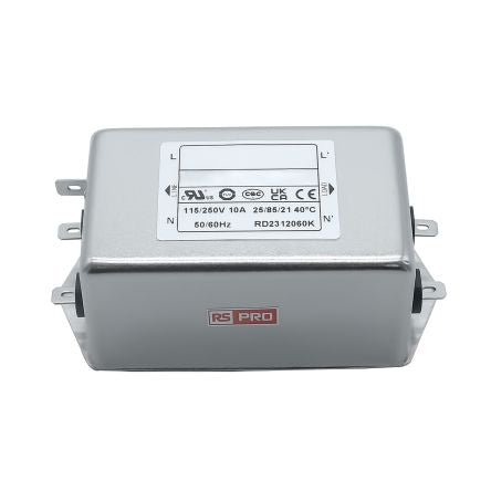 RS PRO 10A 115/250 V ac 50 → 60Hz, Chassis Mount Power Line Filter, Fast-On, Single Phase [0]; 286-7298