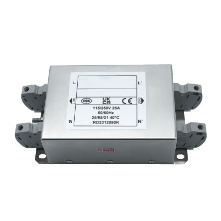 RS PRO 25A 115/250 V ac 50 → 60Hz, Chassis Mount Power Line Filter, Terminal Block, Single Phase [0]; 286-7301