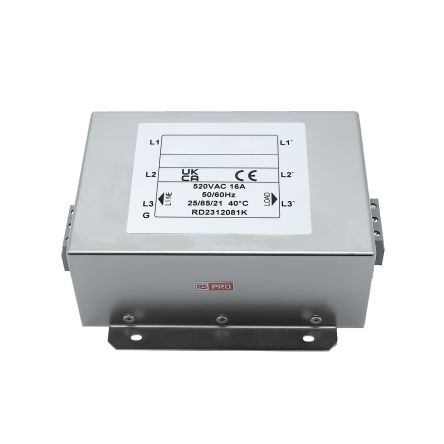 RS PRO 16A 300/520 V ac 50 → 60Hz, Chassis Mount Power Line Filter, Terminal Block 3 Phase [0]; 286-7303