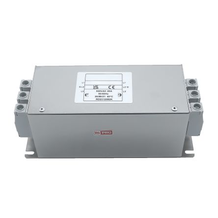RS PRO 20A 300/520 V ac 50 → 60Hz, Chassis Mount Power Line Filter, Terminal Block 3 Phase [0]; 286-7304