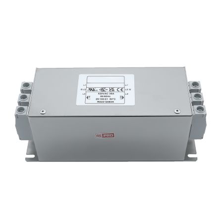RS PRO 25A 300/520 V ac 50 → 60Hz, Chassis Mount Power Line Filter, Terminal Block 3 Phase [0]; 286-7306