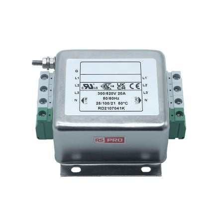 RS PRO 20A 300/520 V ac 50 → 60Hz, DIN Rail Power Line Filter, Terminal Block 3 Phase [0]; 286-7323