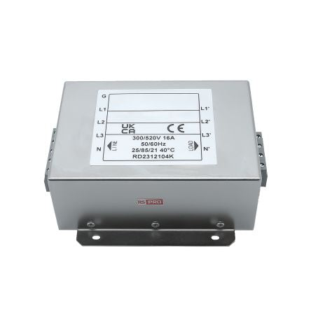 RS PRO 16A 300/520 V ac 50 → 60Hz, Chassis Mount Power Line Filter, Terminal Block 3 Phase [0]; 286-7329