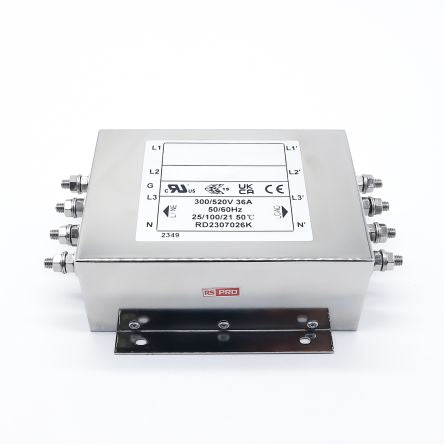 RS PRO 36A 300/520 V ac 50 → 60Hz, Chassis Mount Power Line Filter, Screw 3 Phase [0]; 286-7332