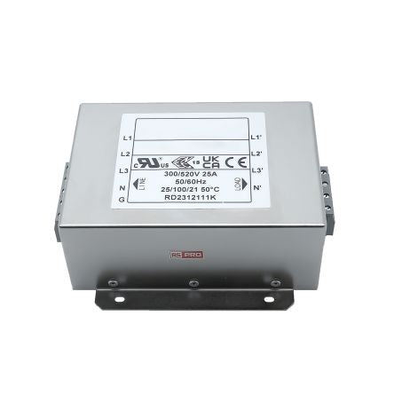 RS PRO 25A 300/520 V ac 50 → 60Hz, Chassis Mount Power Line Filter, Terminal Block 3 Phase [0]; 286-7337