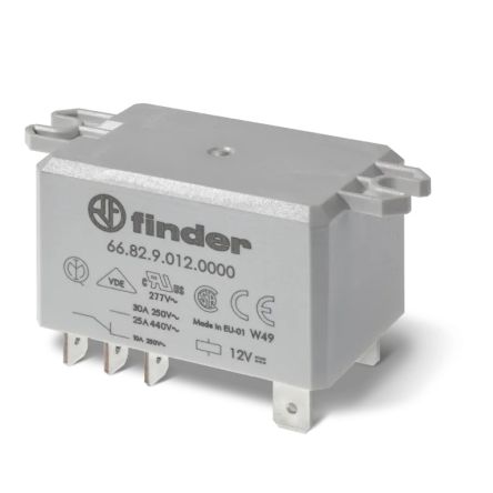 Finder Flange Mount Power Relay, 12V Coil, 50A Switching Current, DPST [66.82.9.012.4600]; 286-8595
