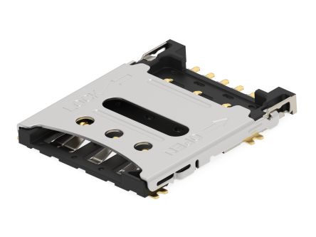 TE Connectivity, 2452796 7 Way Hinged Nano Sim Memory Card Connector With Surface Mount Termination [2452796-1]; 286-8821