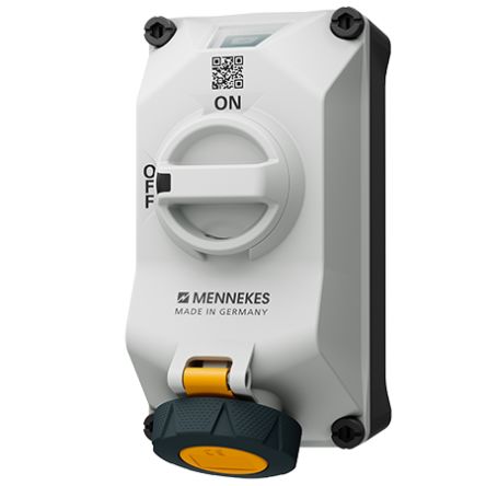 MENNEKES, DUOi IP69 Black, Grey, Yellow Wall Mount 3P Socket Socket, Rated At 16A, 110 V [5612304G]; 287-3028