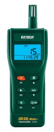 Extech CO260 Data Logging Air Quality Meter for Dew Point, Humidity, Temperature, +60°C Max, 99.9%RH Max, [CO260]; 287-3805
