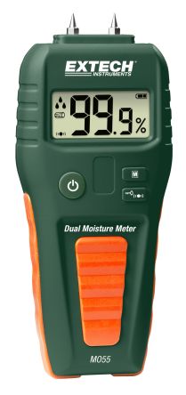 Extech MO55 Moisture Meter, 99.9% Max, ±3 % Accuracy, Digital Display, Battery-Powered [MO55]; 287-3825