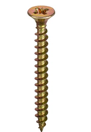 RS PRO Pozidriv Countersunk Steel Wood Screw, Yellow Passivated, Zinc Plated, 5mm Thread, 1.77in Length, 45mm Length [0]; 287-4226