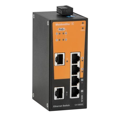 Weidmüller Unmanaged 2 x RJ45 Port Network Switch With PoE [1286920000]; 287-5448