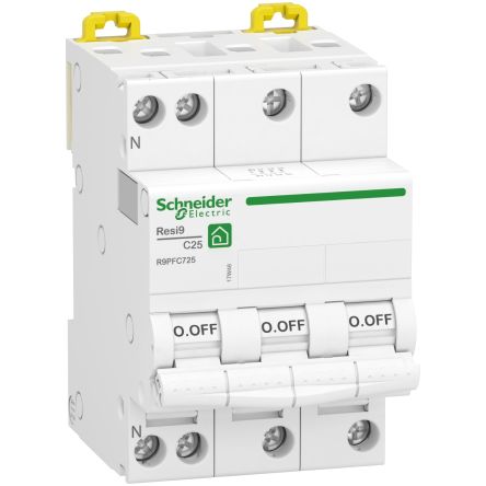 Schneider Electric Resi9 Resi9 XP DM MCB, 3+N, 25A Curve C, 400V AC, 3000 A Breaking Capacity [R9PFC725]; 287-6091