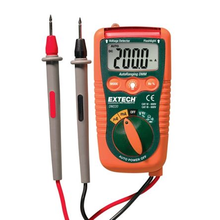 Extech DM220 LCD Multimeter, 200mA ac Max, 200mA dc Max, 600V ac Max [DM220]; 288-0248