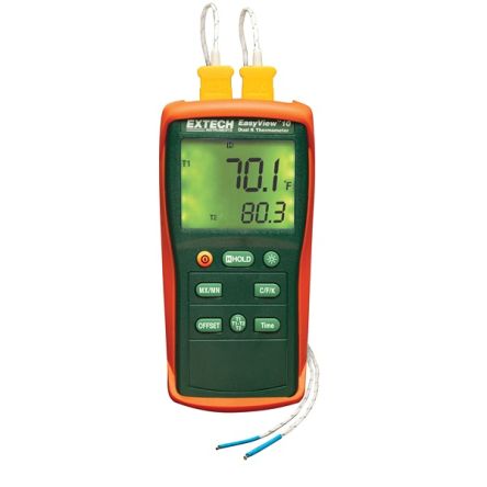 Extech EA10 Handheld Thermometer for Temperature measurement Use, K Probe, 2 Input(s), +1999°F Max, ±0.3 % Accuracy [EA10]; 288-0256