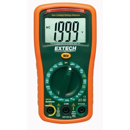 Extech EX310 LED Multimeter, 10A ac Max, 10A dc Max, 600V ac Max [EX310]; 288-0282